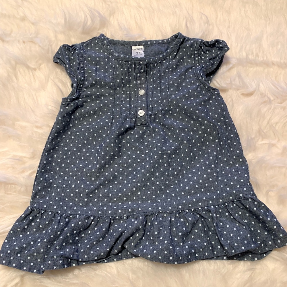 Carter’s blue denim polka dot dress. Size 3T